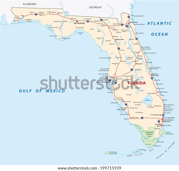 floridan kartta Florida Map National Parks Stock Vector (Royalty Free) 199715939