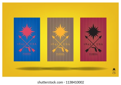Florida map with nickname The Sunshine State, and Sun design concept, Vector EPS 10.