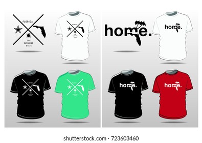 Florida map, Nickname The Sunshine State and home template for T-shirt.