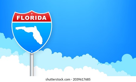 Florida map on road sign. Welcome to State of Florida. Vector illustration.