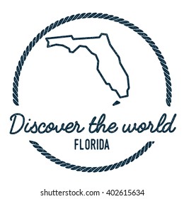 Florida Map Outline. Vintage Discover the World Rubber Stamp with Florida Map. Hipster Style Nautical Rubber Stamp, with Round Rope Border. USA State Map Vector Illustration.