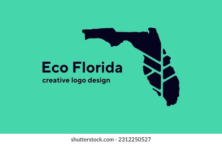 Florida map plant leaf logo. Creative eco and nature organic logo design template.