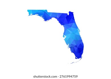 Florida map - Polygon Style Vector Illustration in Blue Gradient, Low Poly Geometric Design, Isolated on White Background, Perfect for Infographics, Education, and Modern Presentations.