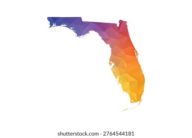 Florida Map - Polygon Style Vector Illustration in Rainbow Gradient, Low Poly Multicolor Geometric Design, Isolated on White Background, Suitable for Reports, and Creative Projects.