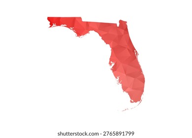 Florida Map - Polygon Style Vector Illustration in Red Gradient, Low Poly Geometric Design, Isolated on White Background, Perfect for Infographics, Reports, and Educational Materials.