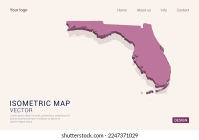 Florida map purple on white background with 3d isometric vector illustration
