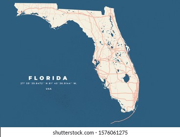 Florida Map Road Poster Flyer Vector