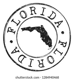 Florida Map Silhouette. Postal Passport Stamp Round Vector Icon Design.