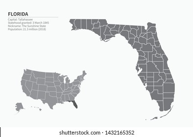 florida map. silhouette vector map of united states america. usa map.
