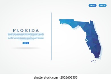 Mapa de Florida - Mapa de EE.UU. Planilla vectorial internacional con gradiente de color azul poligonal aislado en fondo blanco - Ilustraciones vectoriales eps 10