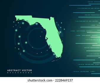 Mapa de Florida del vector de fondo futurista verde tecnológico.