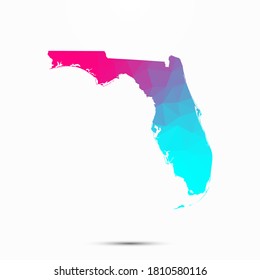 Florida map triangle low poly geometric polygonal abstract style. Cyan pink gradient abstract tessellation modern design background low poly Florida abstract map. Vector illustration