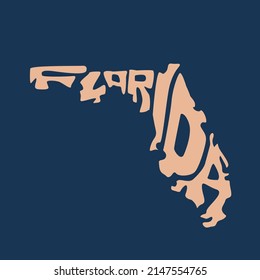 Florida map typography. Florida state map typography. Florida lettering.