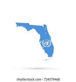 Florida map in United Nations flag colors, editable vector.