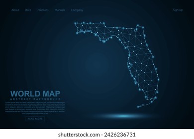 Florida Map - USA Map Maische Linie und Punkt-Skalen auf blauem Technologie-Hintergrund. Drahtrahmen 3D Mesh polygonale Netzwerklinie, Design Kugel, Punkt und Struktur - Vektor-Illustration eps 10