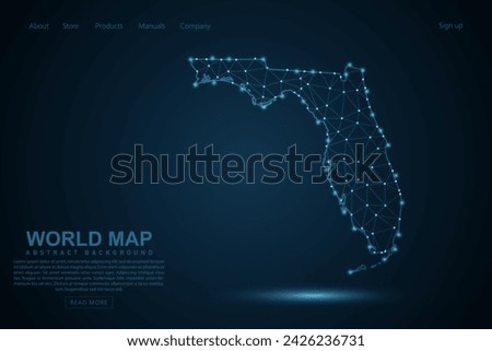 Florida Map - USA Map mash line and point scales on blue technology background. Wire Frame 3D mesh polygonal network line, design sphere, dot and structure - Vector illustration eps 10