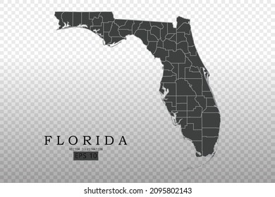 Florida Map - US-Bundesstaaten, Weltkarte Internationale Vektorgrafik-Vorlage mit hochdetaillierter schwarz-grauer Rahmenfarbe einzeln auf transparentem Hintergrund - Vektorgrafik eps10