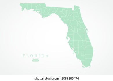 Florida Map - USA States, World Map International vector template with High detailed including green and white outline color isolated on white background - Vector illustration eps 10