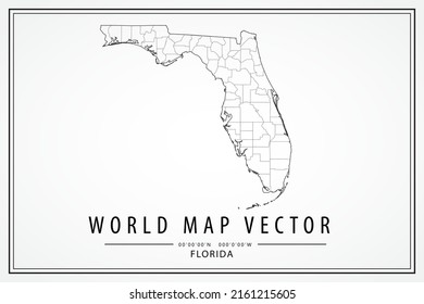Florida Map    USA  United state America Map vector template and High detailed thin black line   outline graphic sketch style isolated white background    Vector illustration eps 10