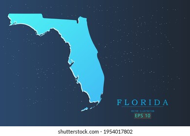 Florida Map - USA, United States of America map, World Map International vector template with 3d, gradient blue color and stars isolated on galaxy background - Vector illustration eps 10