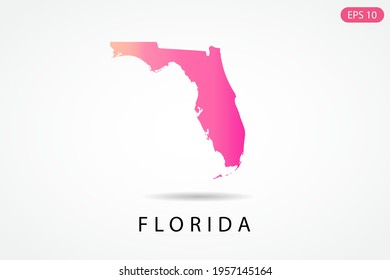 Florida Map - USA, United States of America map, World Map International vector template with Pink gradient color isolated on white background - Vector illustration eps 10
