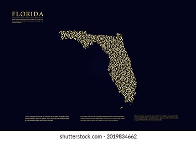 Florida Map - USA, United States of America map, World Map International vector template with Gold grid on dark background - Vector illustration eps 10