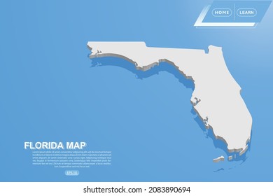 Florida Map - USA, United States of America Map vector template with isometric style including shadow, white color on blue background for design, website - Vector illustration eps 10