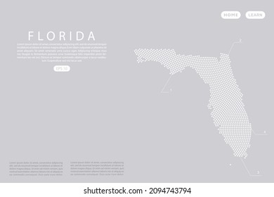 Florida Map - USA, United States of America map vector template with White dots, grid, grunge, halftone style isolated on grey background for infographic, design - Vector illustration eps 10