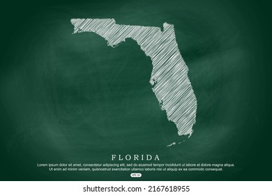 Florida Map    USA  United States America Map vector template and white outline graphic sketch   old school style  isolated Green Chalkboard background    Vector illustration eps 10