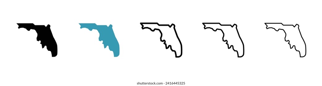 Juego de iconos del vector del mapa de Florida. Mapa vectorial del mapa de corte del estado de Miami para diseños de Ui.