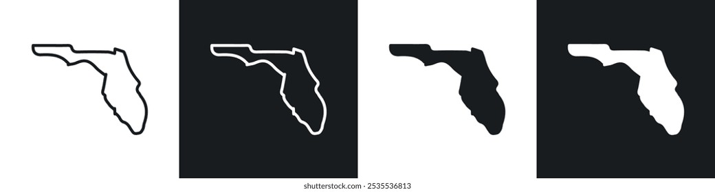 Florida map vector icon set in black and white. EPS 10 illustration