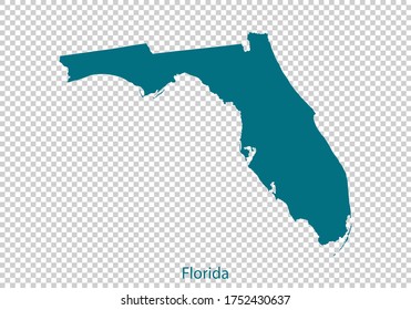 Florida map vector, isolated teal color on transparent background 