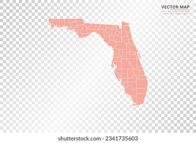 Mapa de Florida de color naranja vectorial sobre fondo transparente.