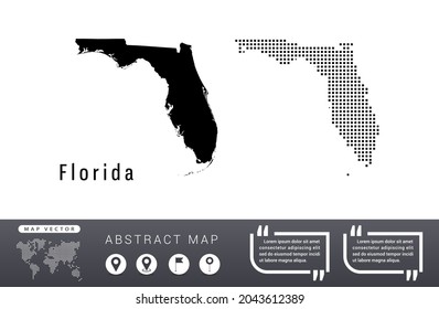 Florida map vector set halftone dots black.