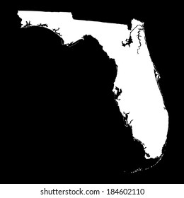 Florida map vector silhouette illustration isolated on black background. High detailed vector illustration. State of United states of America.