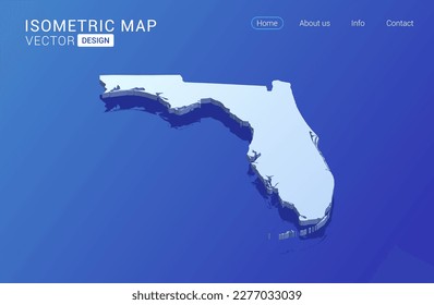 Florida map white on blue background with isolated 3D isometric concept vector illustration.