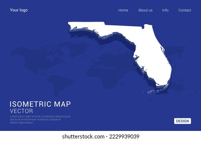 Florida map white on dark blue background 3d isometric vector illustration.