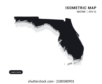 Florida map white on pink background with 3d isometric vector illustration