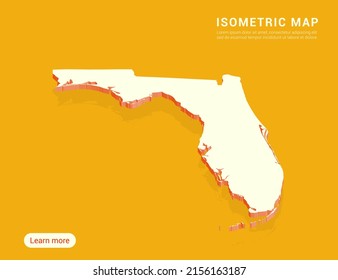 Florida map white on yellow background with 3d isometric vector illustration.