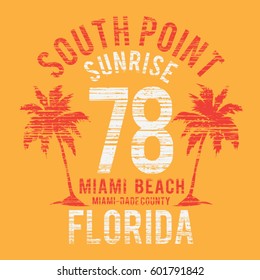 Florida Miami beach summer typography, tee shirt graphics, vectors