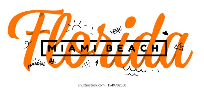 Florida Miami Beach Tee Print Slogan Stock Vector (Royalty Free ...