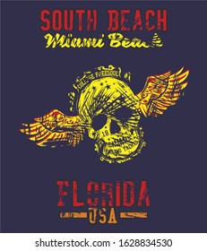 florida miami winged skull graphic design vector art