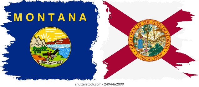 Florida and Montana states grunge brush flags connection, vector