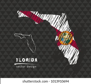 Florida national vector map with sketch chalk flag. Sketch chalk hand drawn illustration