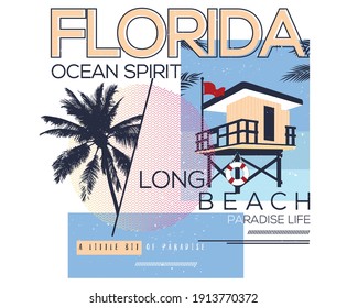 Florida ocean spirit long beach illustration print design for apparel and others 