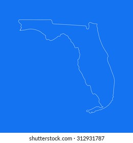 Florida outline map, stroke. Line style. White and blue. Vector EPS8