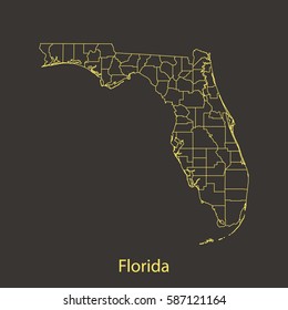 Florida outline,stroke of map with administrative division. Vector illustration