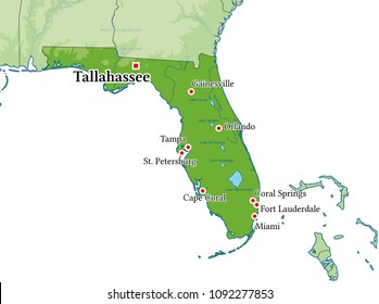 Florida physical map. Elements of image furnished by NASA.