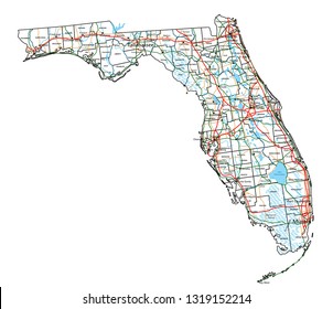 Florida Road And Highway Map. Vector Illustration.