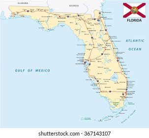 florida road map and flag